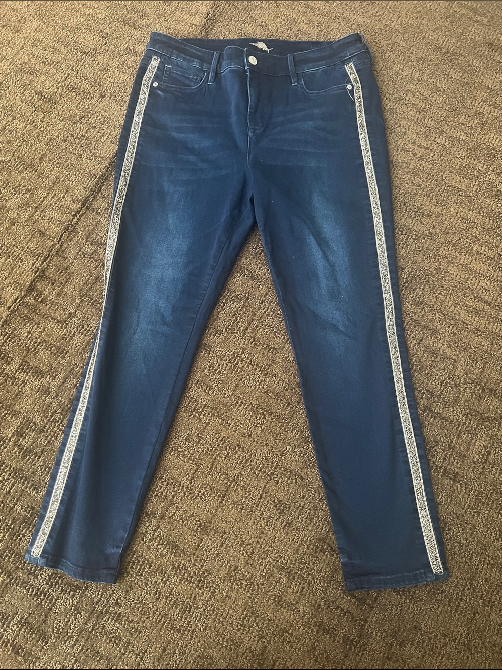 Tommy Bahama Navy High-Rise Jeans with Stone Side Stripe